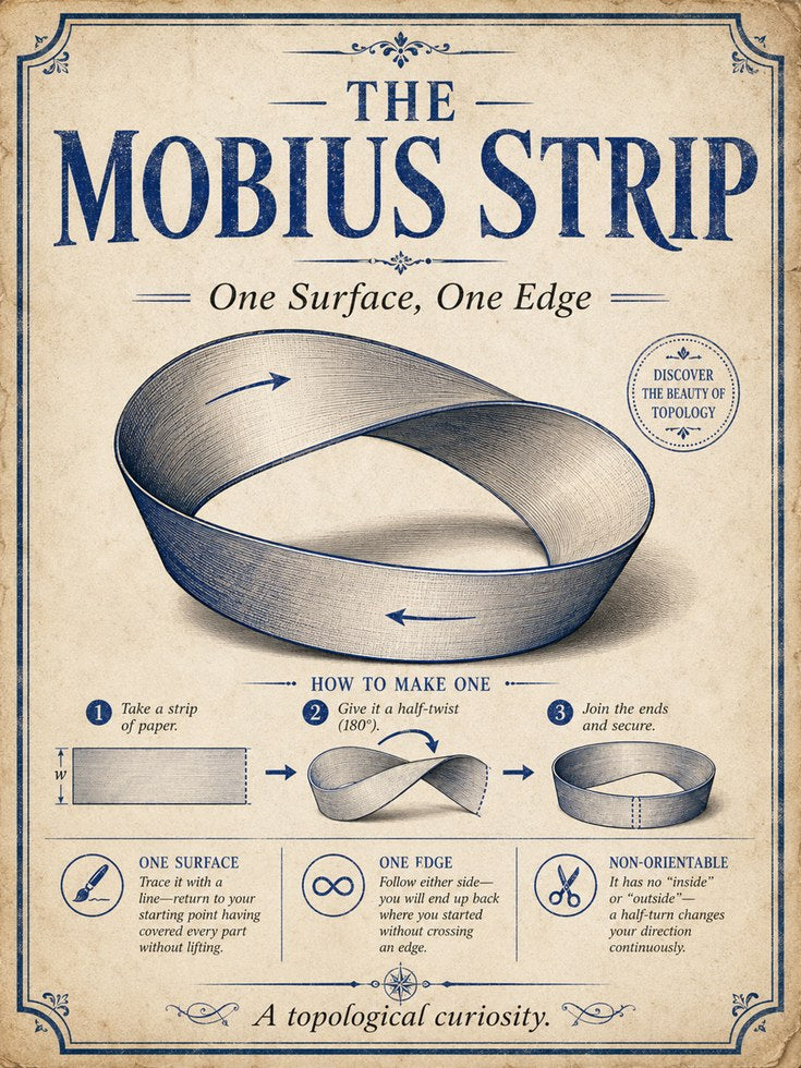 Mobius Strip Wall Art: Retro Science Poster (Math Education Print) - artwork on paper