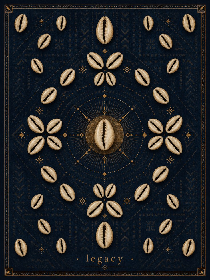 Celestial Mandala Wall Art – Cowrie Shell Print - artwork on paper