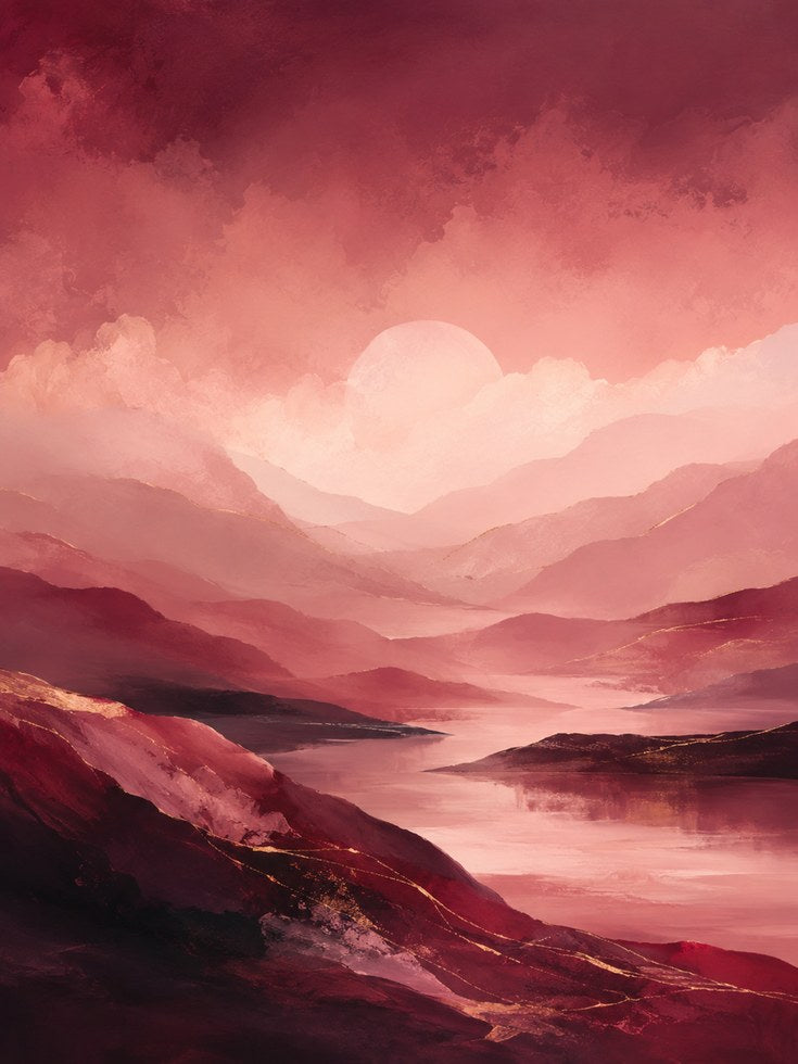Pink Burgundy Wall Art – Mountain Print - artwork on paper