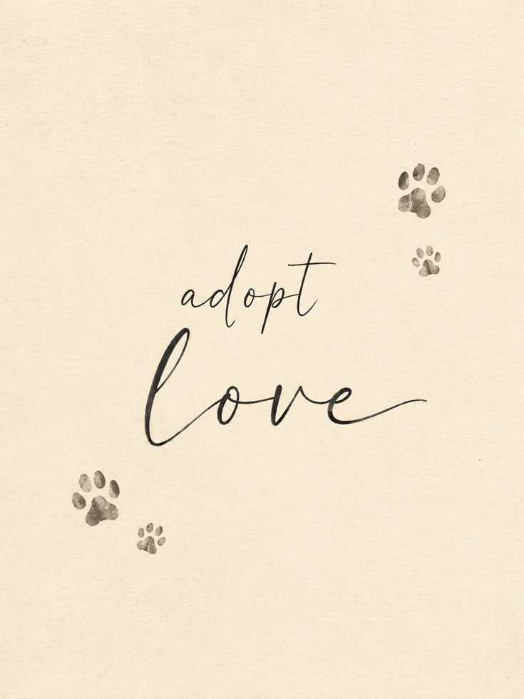 Adopt Love Print: Pet Adoption Quote with Paw Prints - artwork on paper