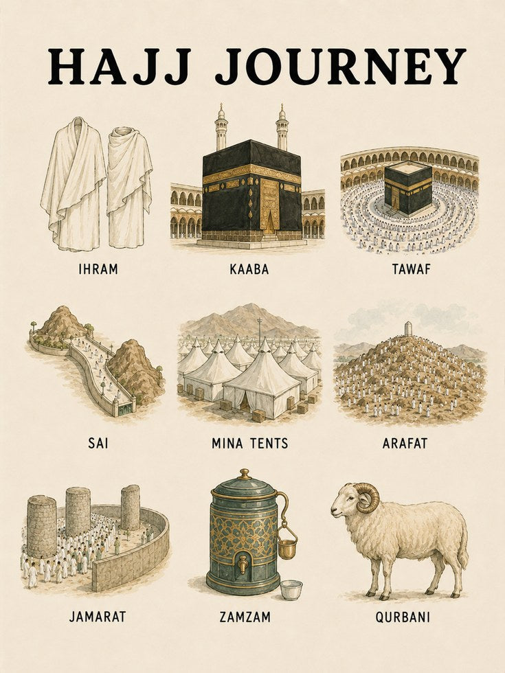 Islamic Wall Art: Hajj Pilgrimage Map - artwork on paper