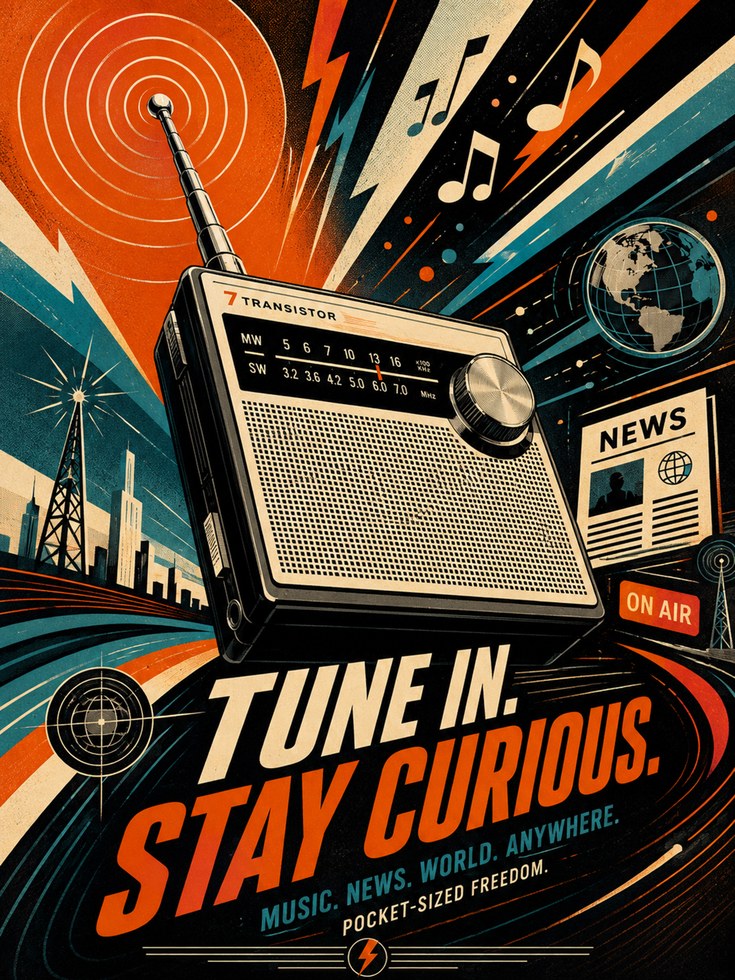 Vintage Radio Poster – Retro Music Wall Art - artwork on paper