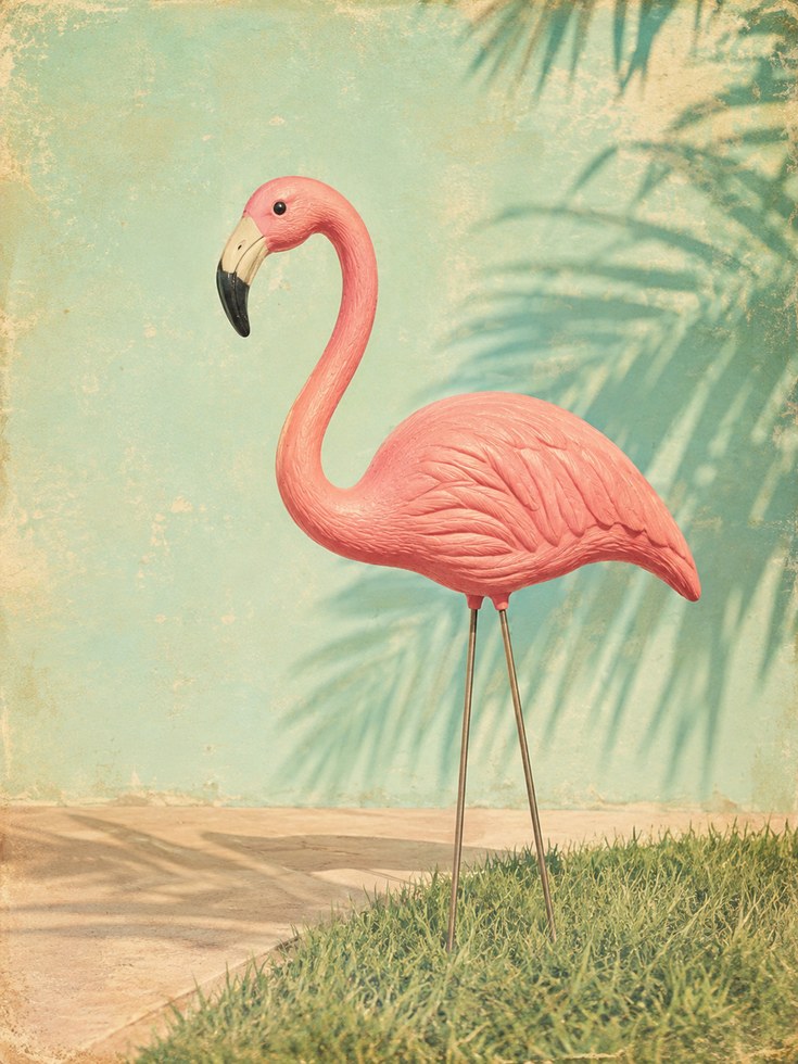 Vintage Flamingo Art Print: Retro Pink Tropical Wall Art - artwork on paper