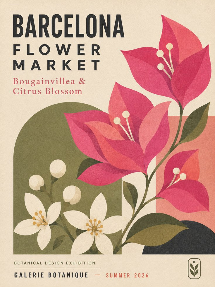 Barcelona Flower Market Print — Mid-Century Botanical Poster - artwork on paper
