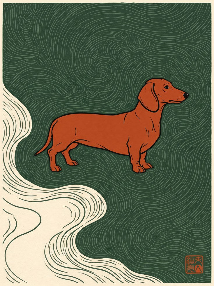 Dachshund Wall Art: Japanese Woodblock Style - artwork on paper