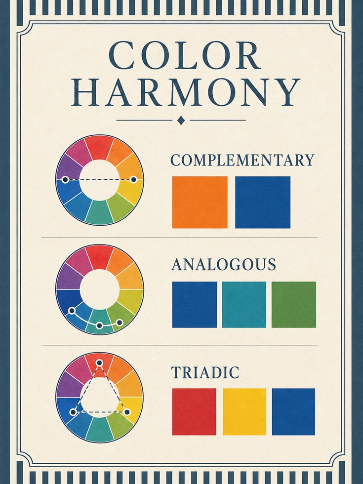 Color Harmony Chart Art Print: Vintage Color Theory Guide - artwork on paper