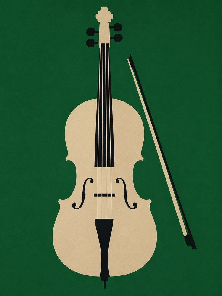 Minimalist Cello Art Print: Green Background Music Poster - artwork on paper