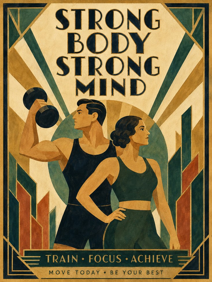 Art Deco Gym Poster – Motivational Fitness Print - artwork on paper