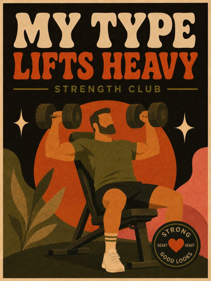 My Type Lifts Heavy Poster: Retro Gym Art Print Orange Green - artwork on paper