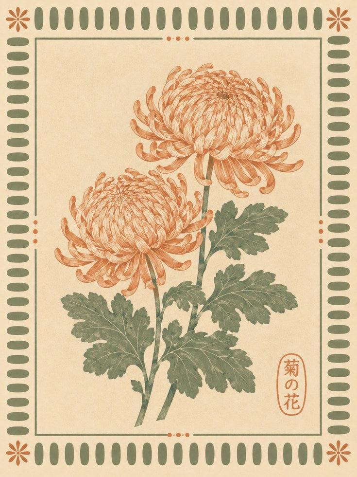 Chrysanthemum Wall Art – Japanese Botanical Print - artwork on paper