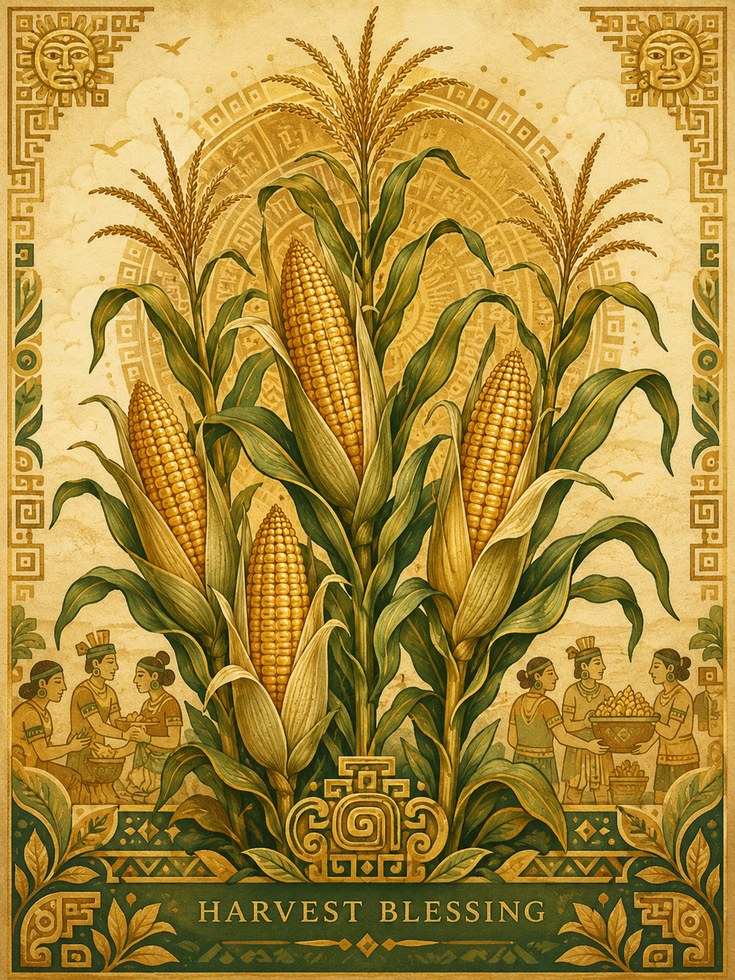 Harvest Wall Art – Corn Folk Art Print - artwork on paper