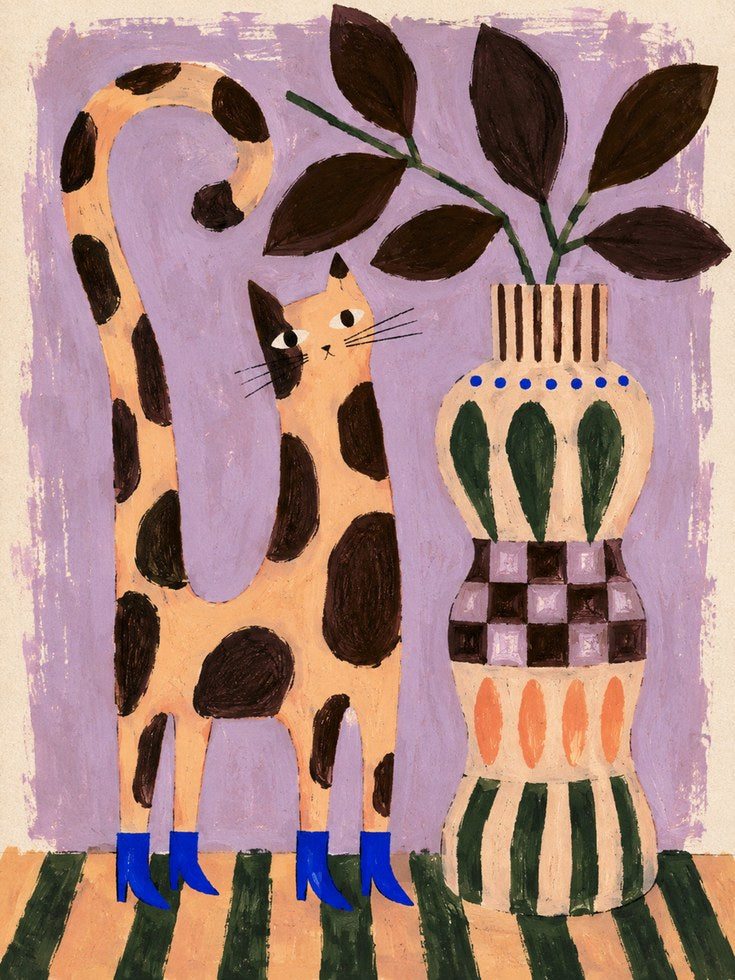 Folk Art Cat Print – Spotted Orange Cat - artwork on paper