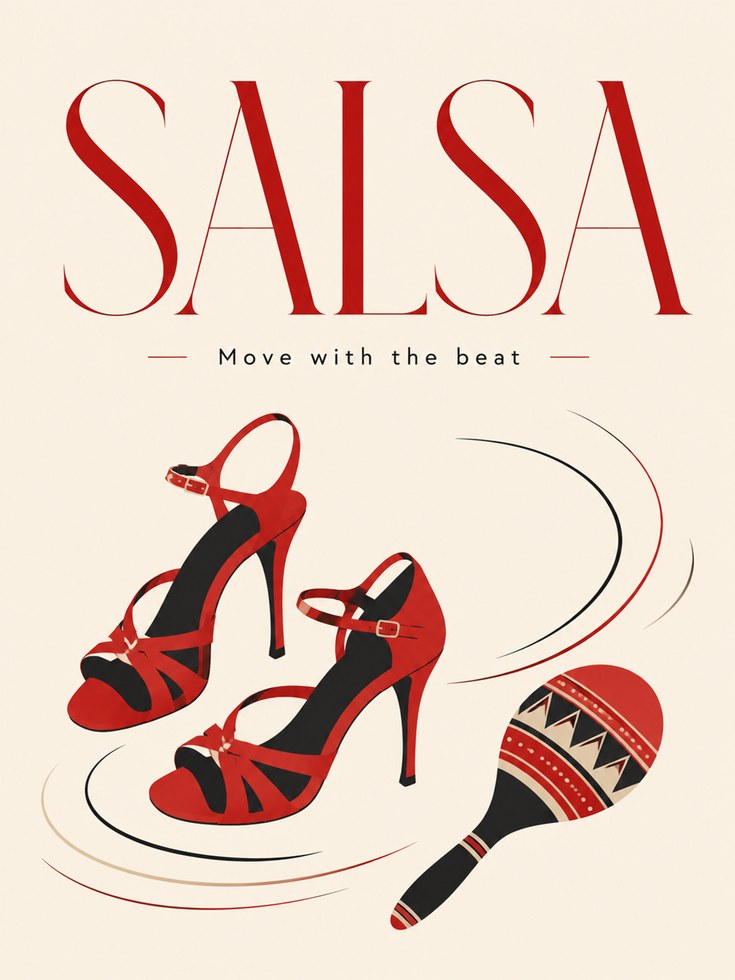 Salsa Dance Wall Art – Red Heels Maraca Print - artwork on paper