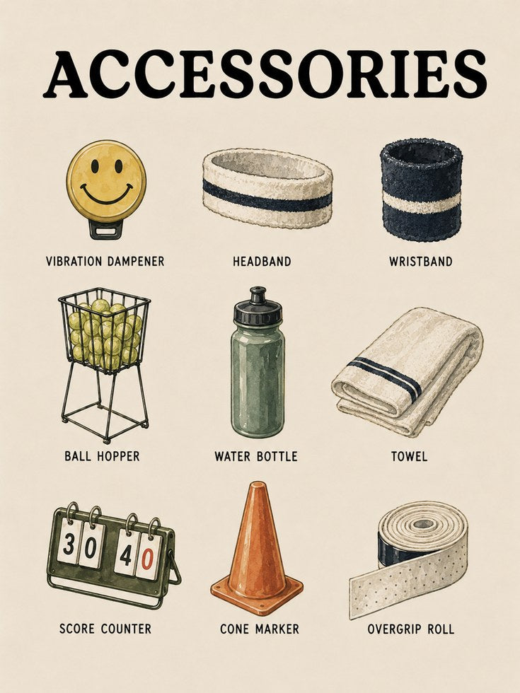 Tennis Accessories Art Print: Vintage Sports Equipment Poster - artwork on paper