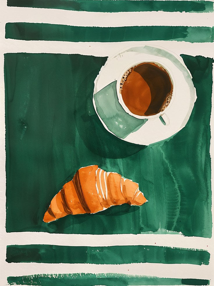 Coffee and Croissant Poster - artwork on paper