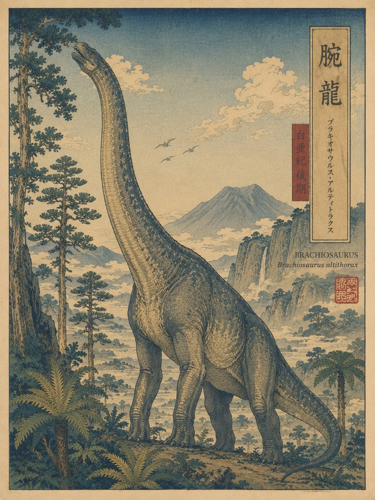 Ukiyo-e Dinosaur Print – Brachiosaurus - artwork on paper