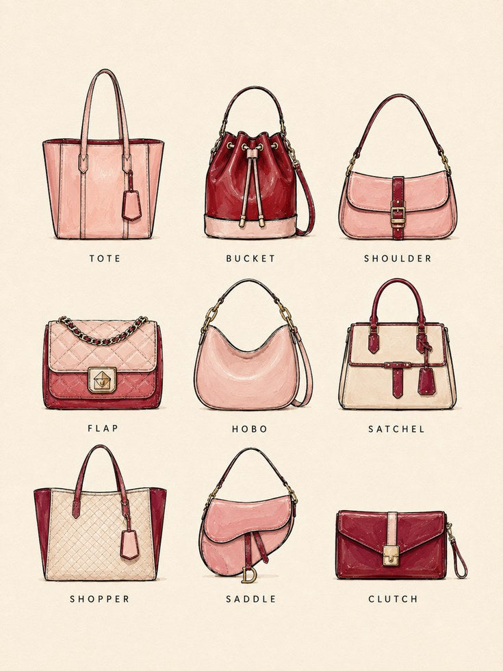 Designer Handbag Collection Print: Fashion Illustration Wall Art - artwork on paper