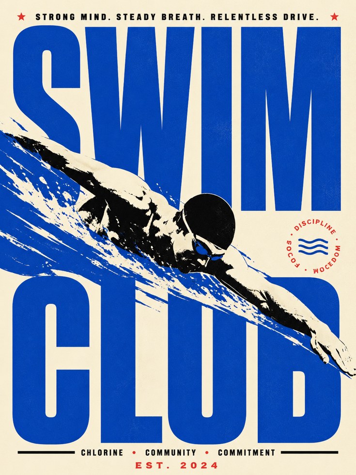 Swim Club Poster: Vintage Sports Typography Art Print - artwork on paper