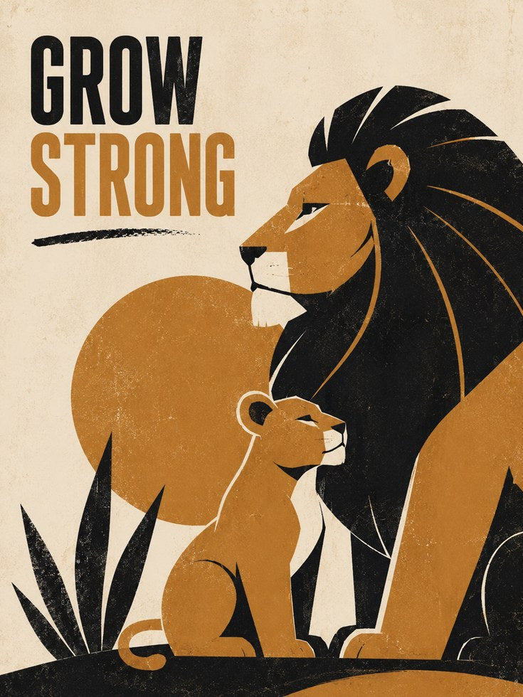 Lion Nursery Wall Art – Grow Strong Print - artwork on paper