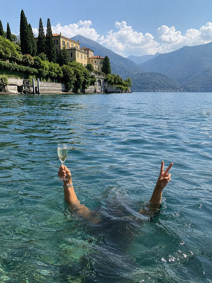 Italian Lake Villa Photography: Turquoise Water Lifestyle Print - artwork on paper