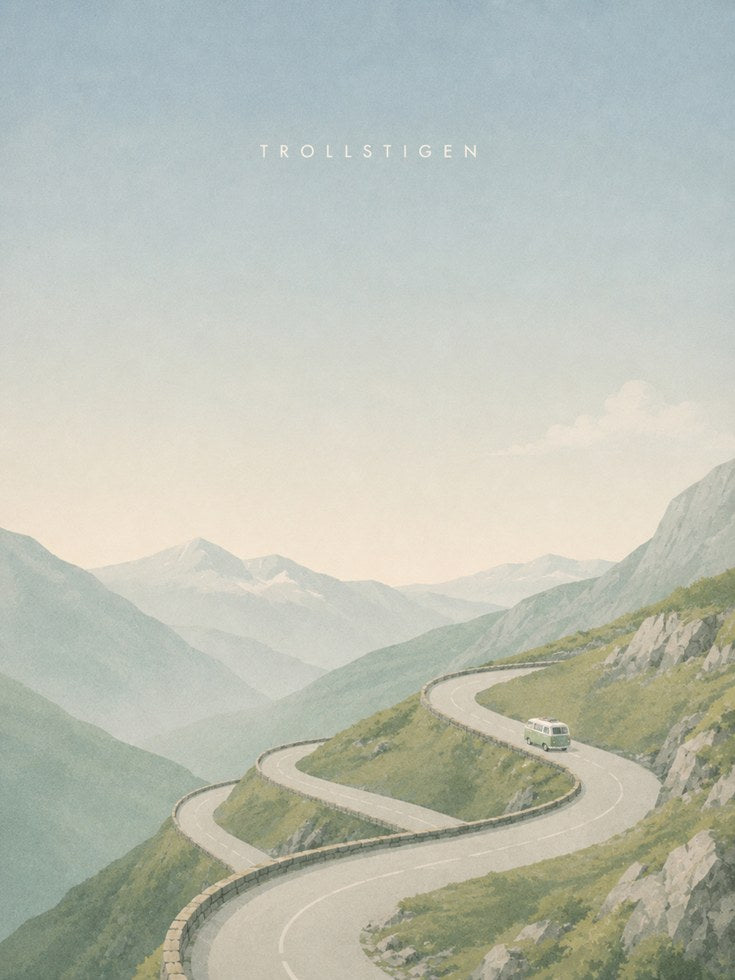 Trollstigen Mountain Road Poster: Pastel Nordic Landscape Art - artwork on paper