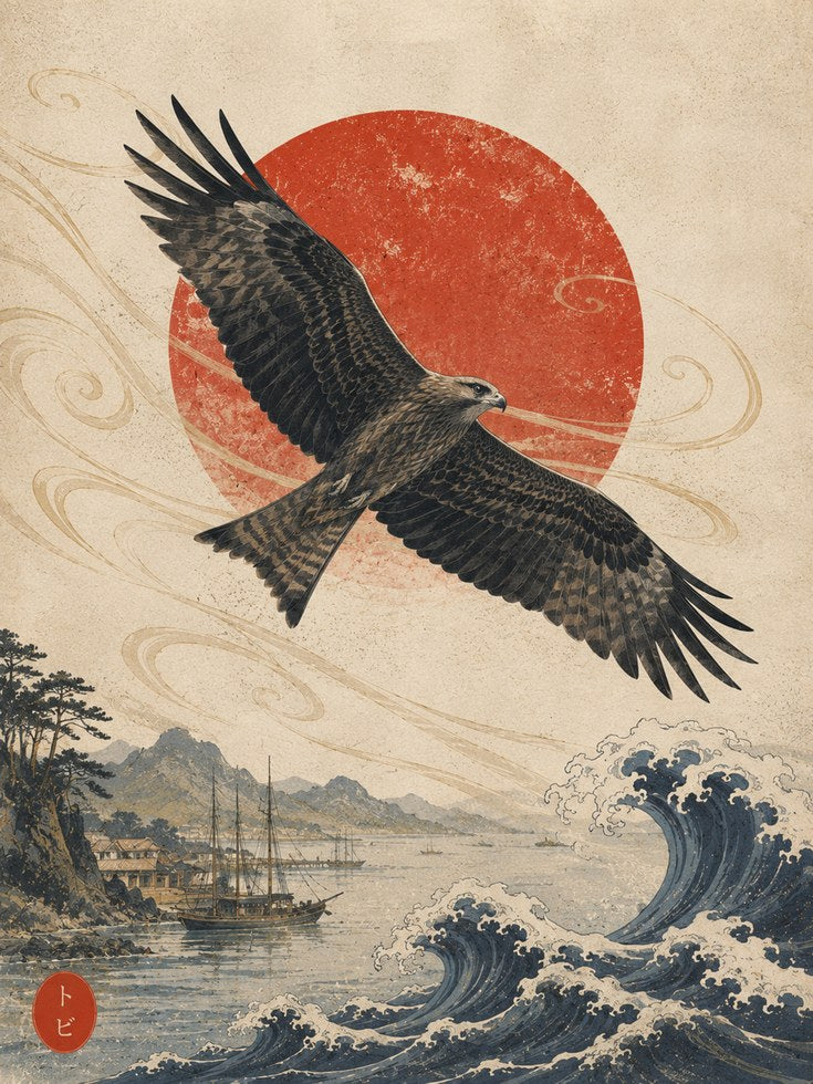 Japanese Hawk Wall Art - artwork on paper