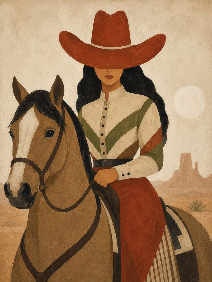 Cowgirl Horse Print – Western Wall Art - artwork on paper