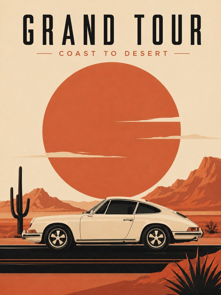 Travel Poster Print: Mid-Century Retro Car - artwork on paper