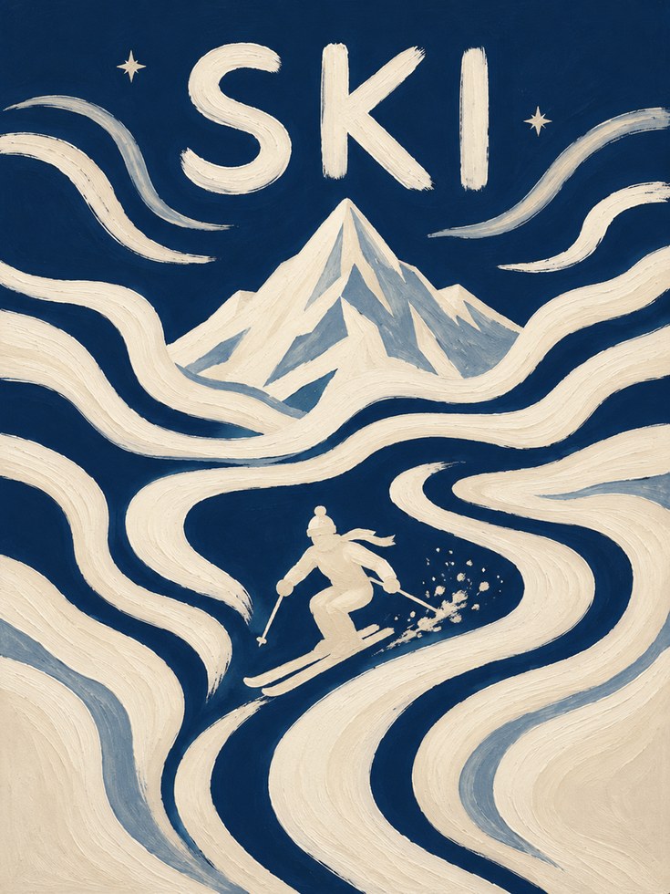 Vintage Ski Poster – Art Deco Mountain Print - artwork on paper
