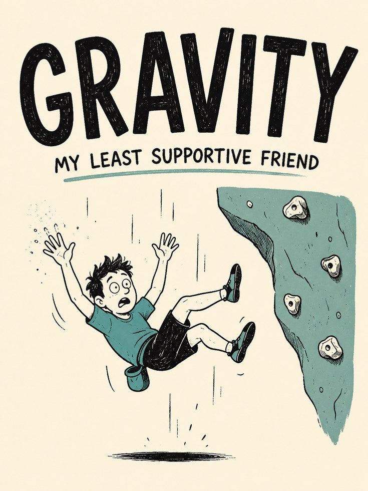 Gravity Humor Poster: Retro Rock Climbing Illustration - artwork on paper