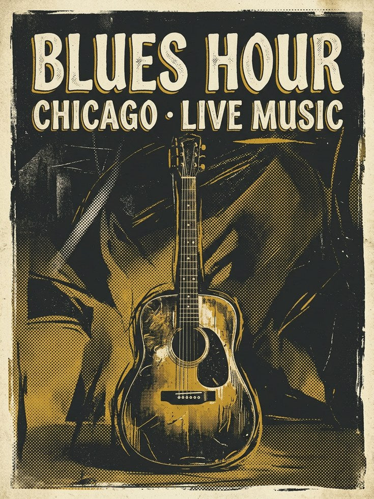 Blues Hour Chicago Poster: Vintage Music Graphic Art Print - artwork on paper