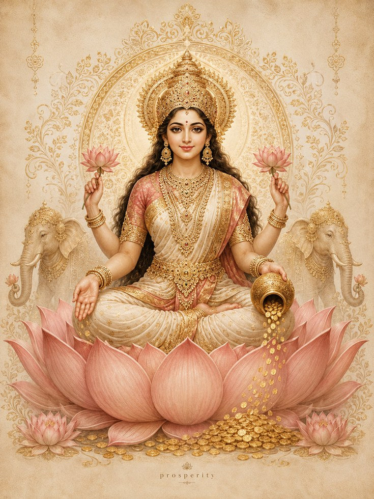 Lotus Goddess Wall Art – Indian Spiritual Decor - artwork on paper