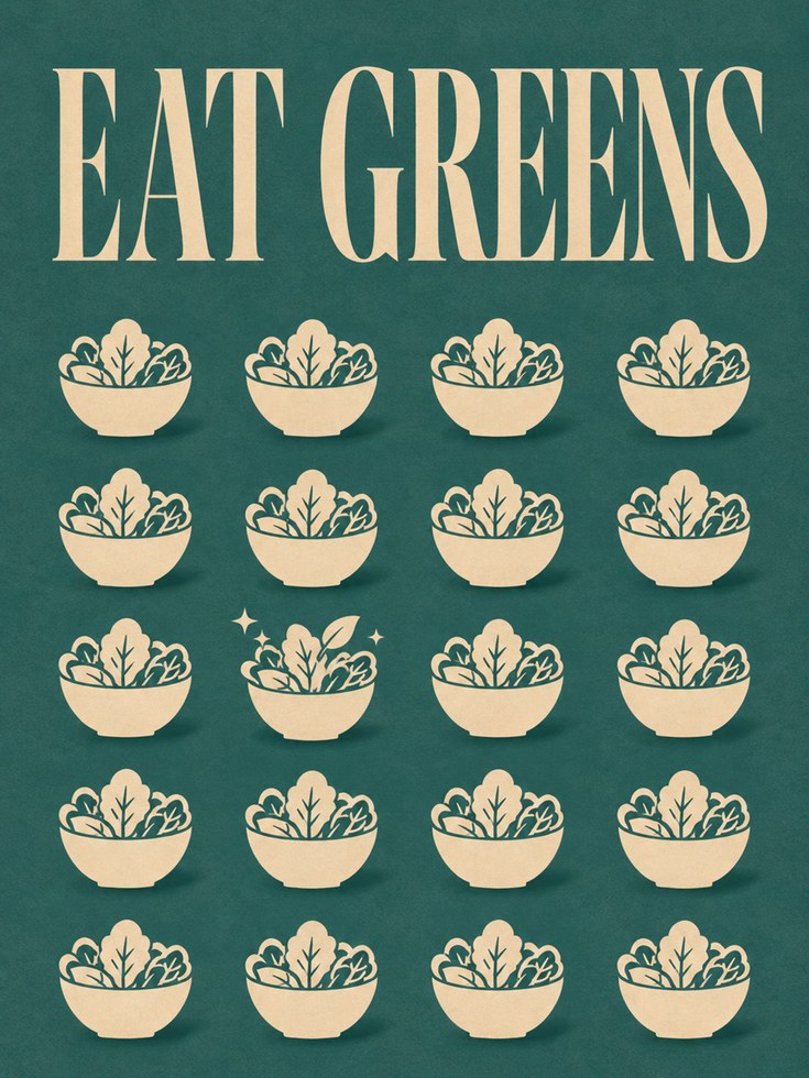 Eat Greens Kitchen Print: Retro Vintage Health Poster - artwork on paper