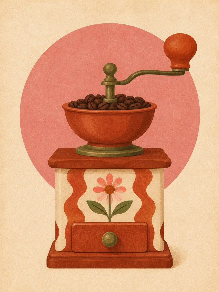 Vintage Coffee Grinder – Retro Kitchen Wall Art - artwork on paper