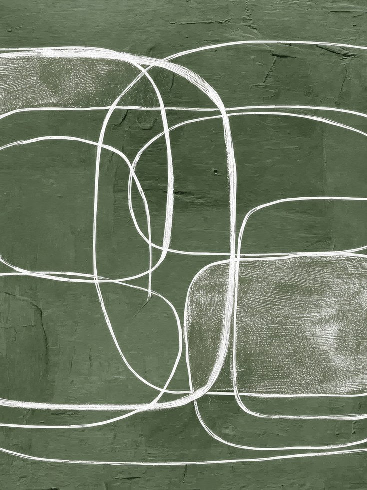 Organic Abstract Print: Green Minimal Line Art - artwork on paper