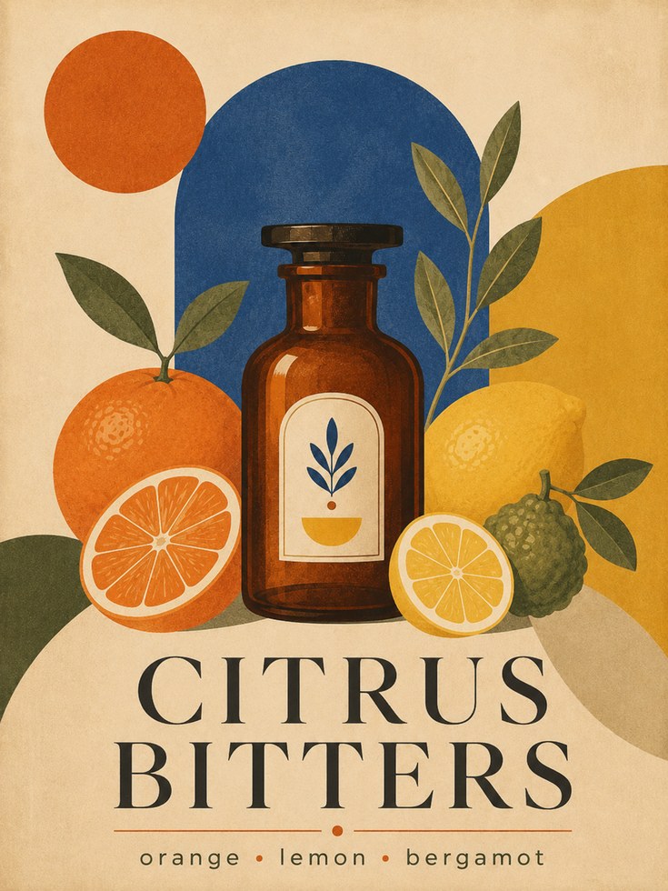 Citrus Bitters Apothecary Bottle Poster: Vintage Art Deco Print - artwork on paper