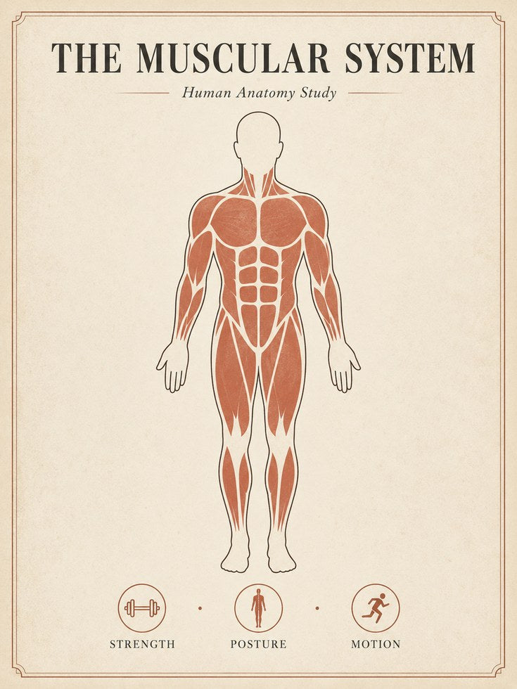 Muscular System Anatomy Print — Human Body Study Chart - artwork on paper