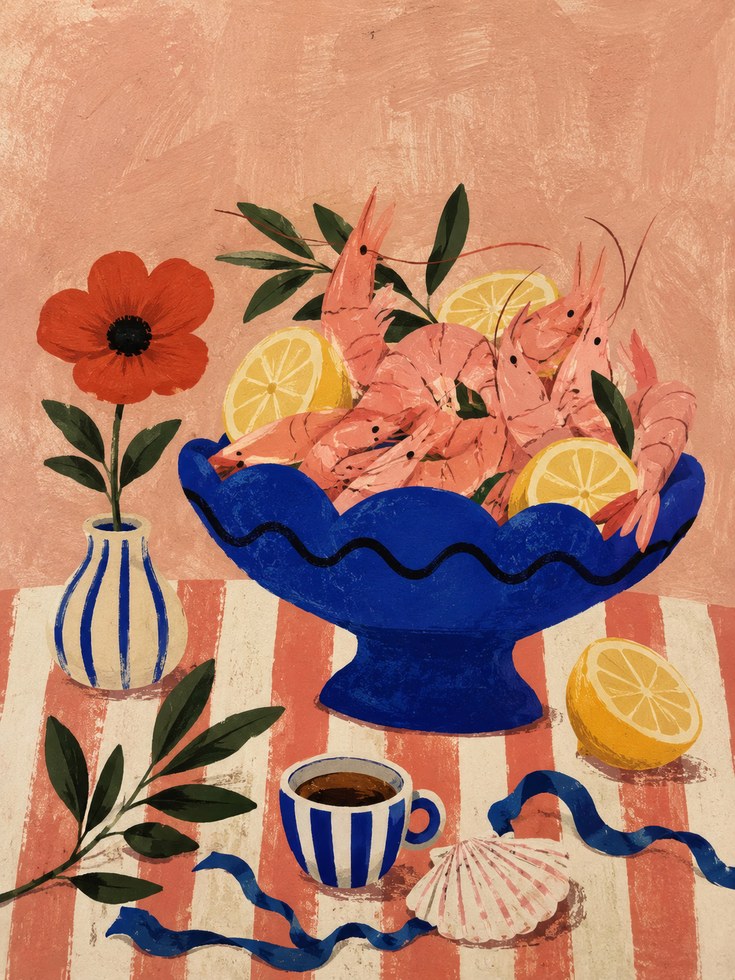 Shrimp Kitchen Wall Art – Food Still Life Print - artwork on paper