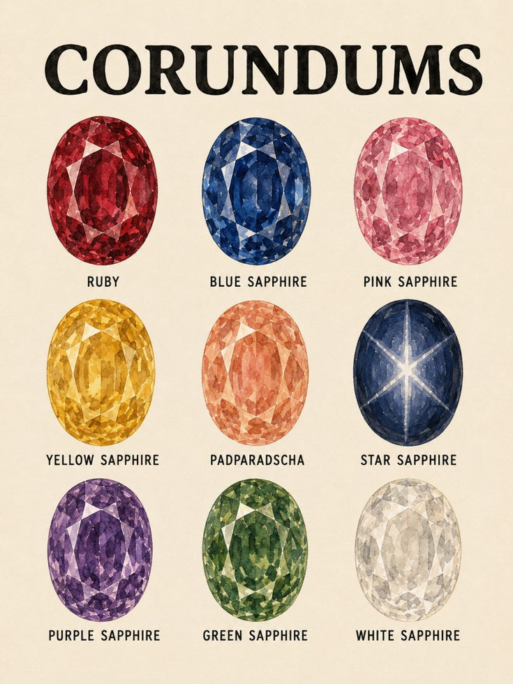 Corundum Gemstone Chart Poster: Vintage Educational Art Print - artwork on paper