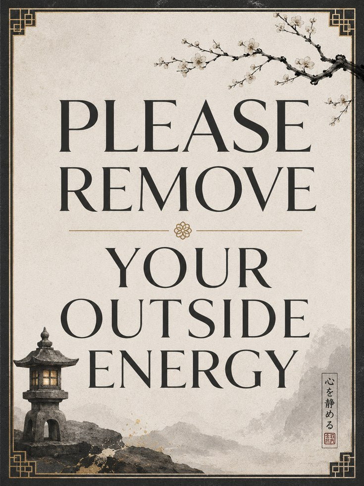 Please Remove Your Outside Energy Print: Asian Minimalist Sign - artwork on paper