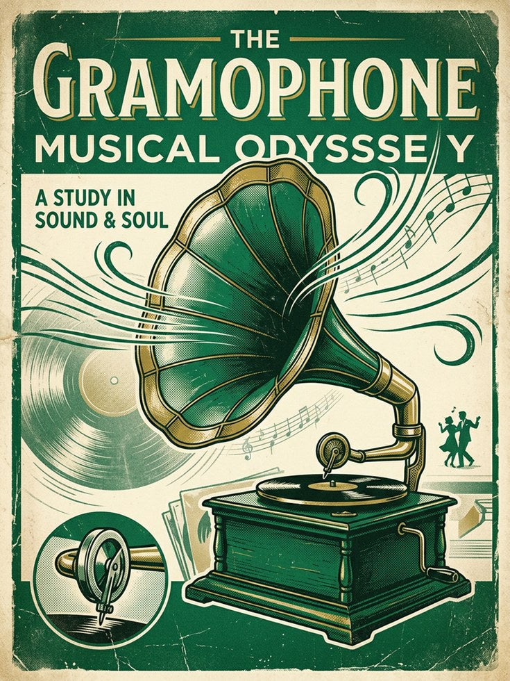 Vintage Gramophone Poster: Art Deco Music Wall Art - artwork on paper