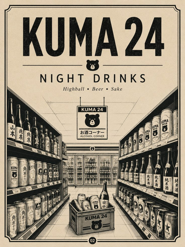 Japanese Liquor Store Poster: Vintage Kuma 24 Beer Shop Art - artwork on paper