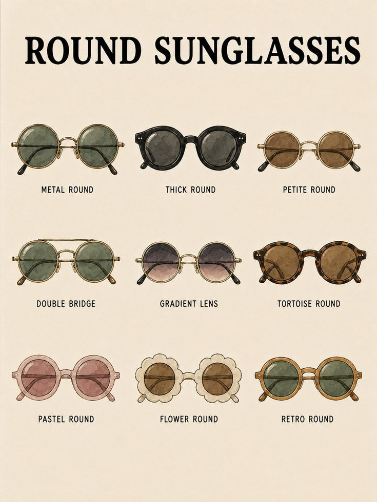 Round Sunglasses Poster: Vintage Fashion Illustration Print - artwork on paper