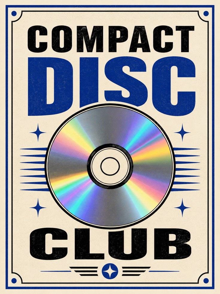Compact Disc Club Poster: Retro Music Typography Wall Art - artwork on paper