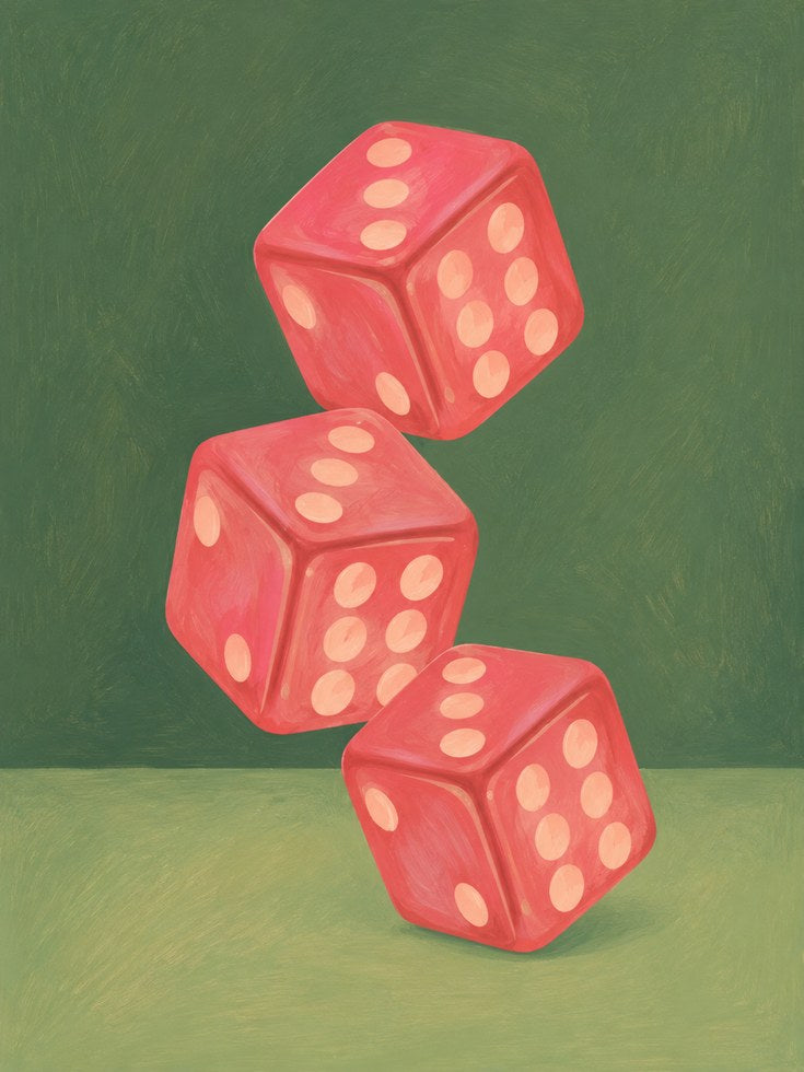 Red Dice Wall Art – Retro Game Room Decor - artwork on paper