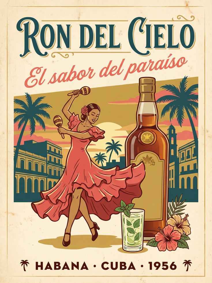 Ron del Cielo Rum Poster: Vintage Cuban Havana Art Print - artwork on paper