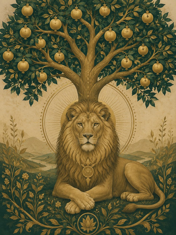 Medieval Lion Wall Art – Tree of Life Print - artwork on paper