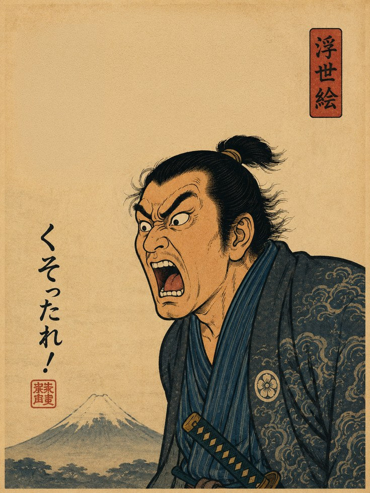 Japanese Samurai Warrior Print: Traditional Ukiyo-e Woodblock Art - artwork on paper
