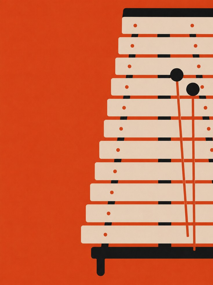 Xylophone Art Print: Mid Century Modern Orange Geometric Design - artwork on paper