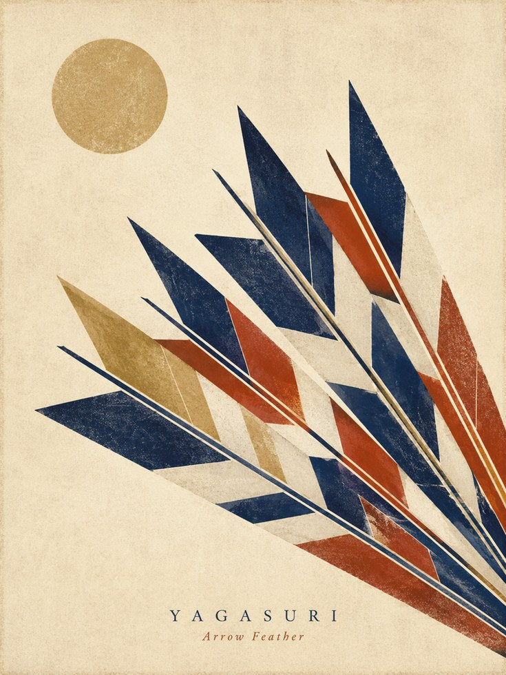 Yagasuri Arrow Feather Print: Japanese Geometric Art - artwork on paper